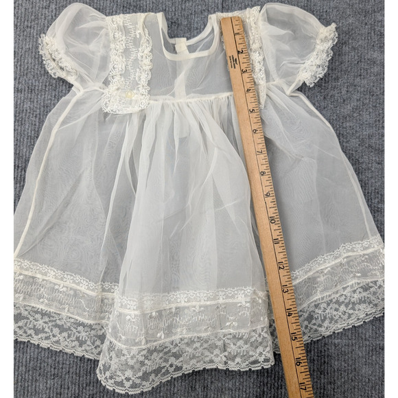 Vintage Baby Chiffon Dress Girls 0-6M Peasant Prairie Victorian Baptism Lace - Picture 4 of 5